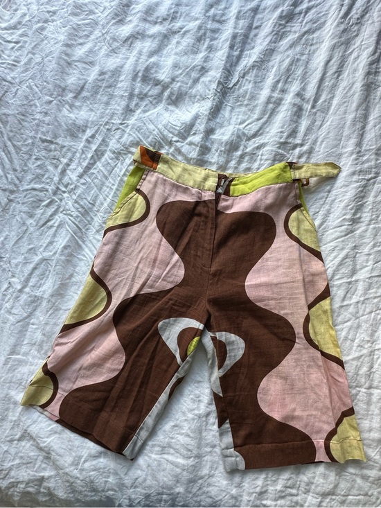 House of Sunny Pants - House of Sunny Pink, Brown & Yellow Abstract Wave Shorts